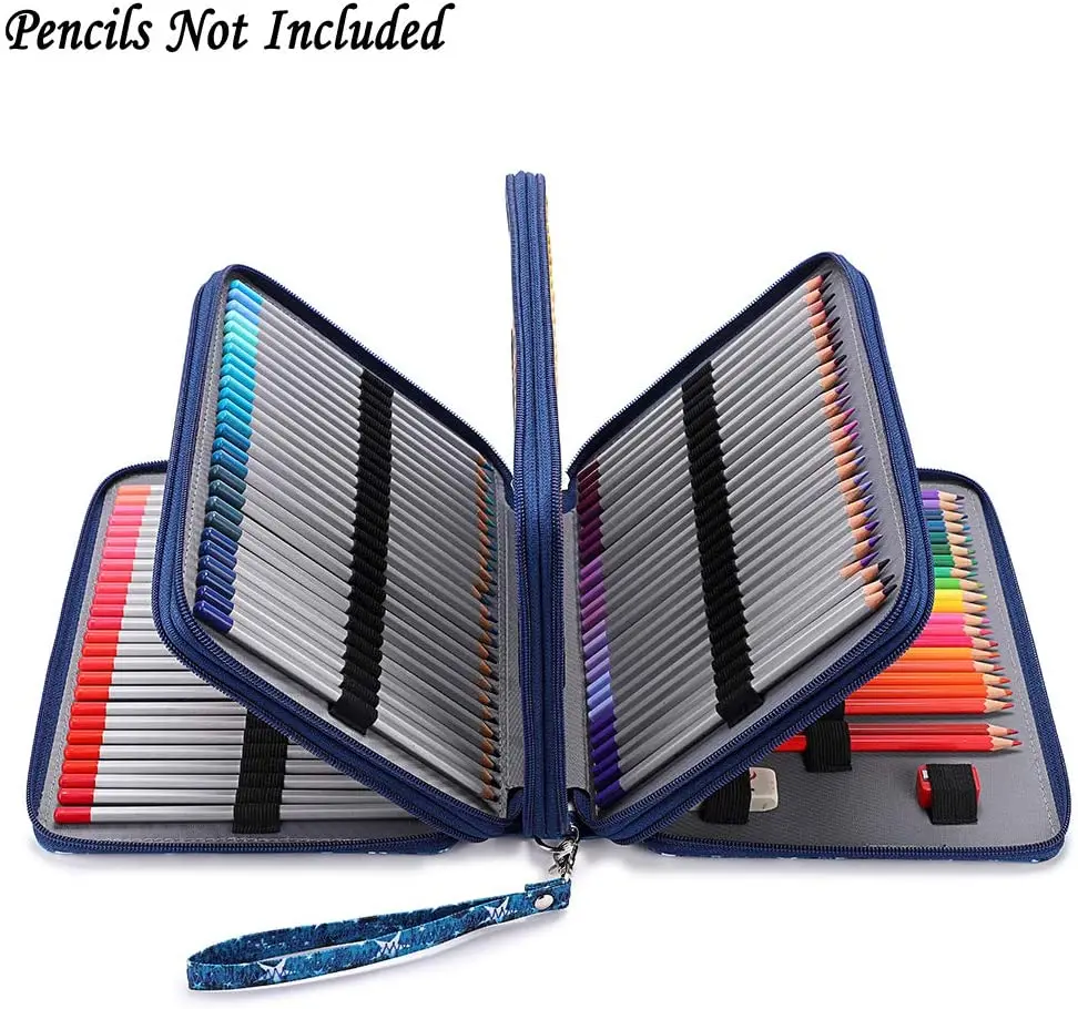 High quality customized 200 Slots Pencil Holder Pen Bag Large Capacity Pencil Organizer with Handle Strap