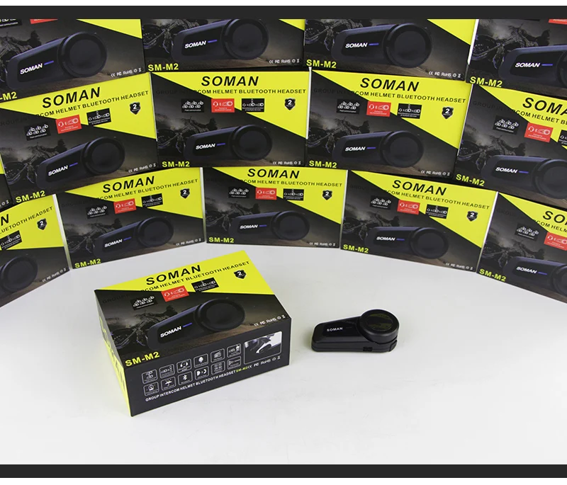 SOMAN BT Motorcycle Intercom Casco Headset Helmet  BT Earphone Kits FM Radio SM-M2