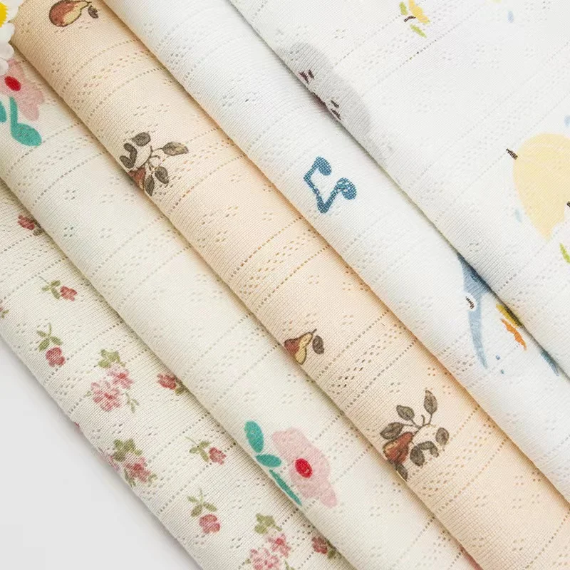 Boran Textile 100% Organic Cotton Knit Pointelle Fabric Elastic Custom Rib Knit Floral Digital Print Jacquard Knitting Fabric