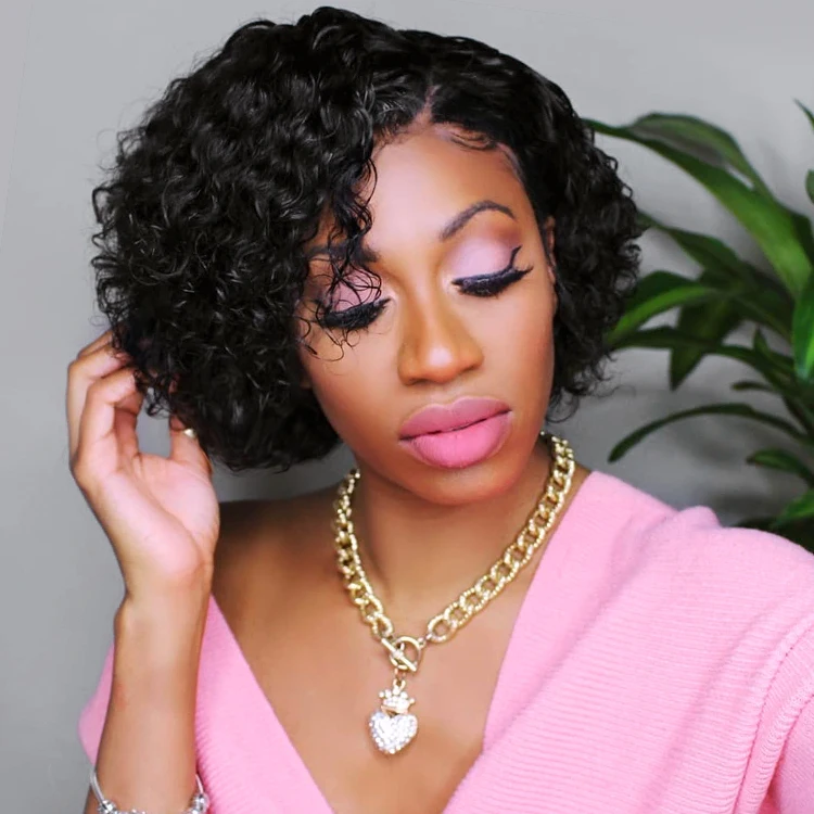 Высокое качество, недорого, выровненные необработанные HD кружевные фронтальные короткие волнистые вьетнамские человеческие волосы для чернокожих женщин