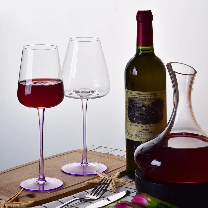 High Quality Crystal Wine Glass Custom Logo Hand Blown Red Wine Glasses Modern Purple Base Crystal Glass Cups for Party