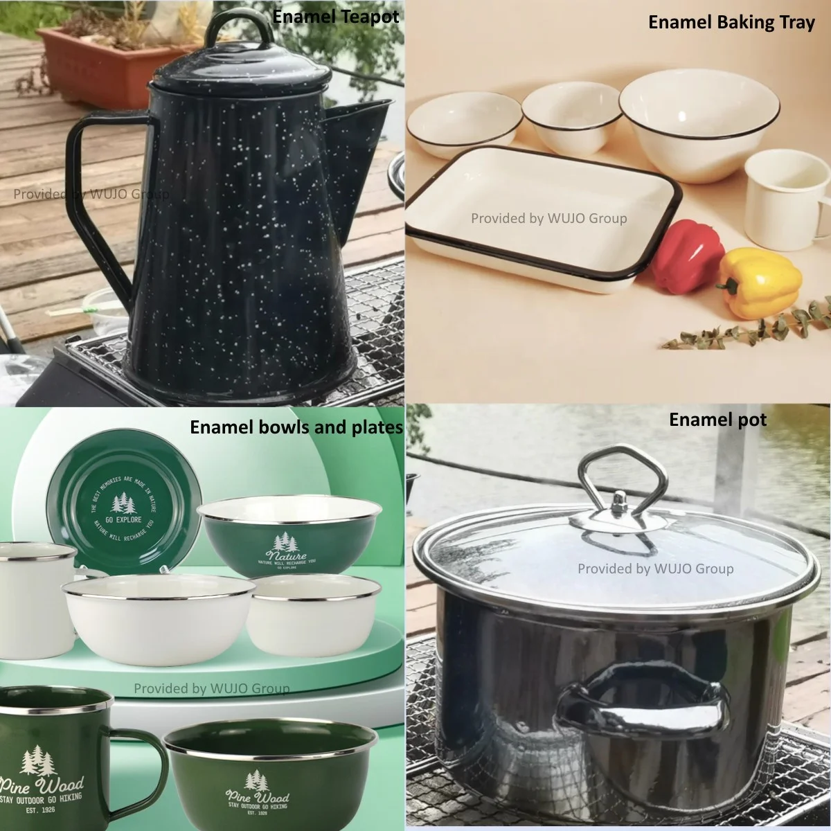 WUJO Enamelware Manufacturer Best Selling Enamel Bowl Plate Mug Camping Enamel Tableware Set