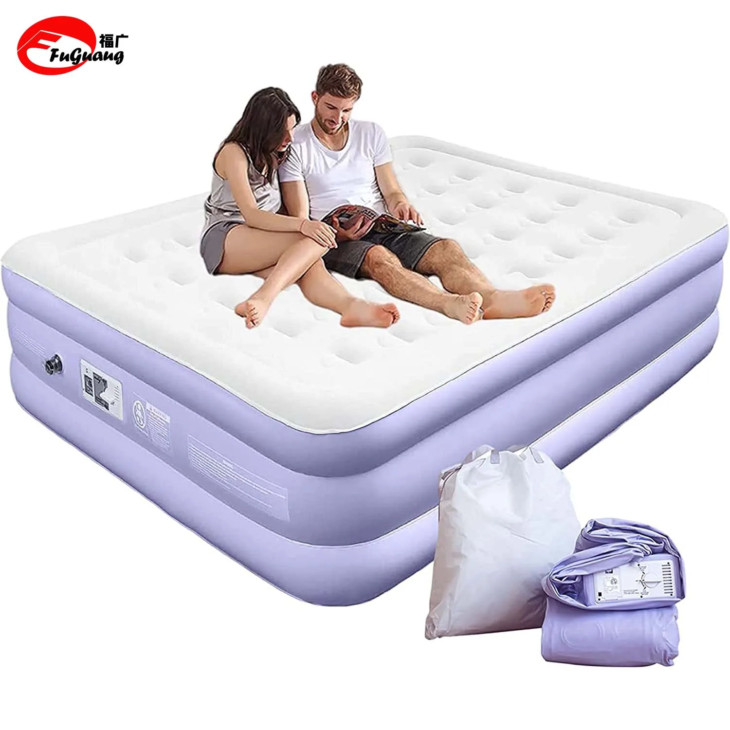 Deluxe double height air mattress with built-in pump automatically fast inflating and deflating portable suitable for camping