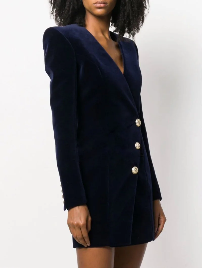 High quality autumn winter fashion hot design long sleeve velvet blazer dress for women