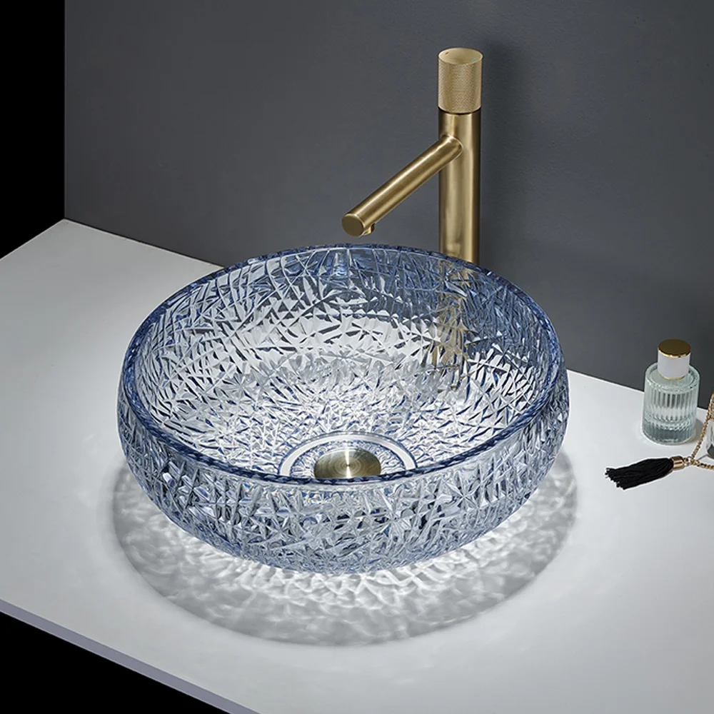 Pate Crystal Glass Wash Basin Sanitary Wares Modern Pedestal Basin For Bathroom