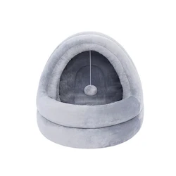 Warm Cat Calming Bed House with Ball Toys Pet Bed for Cats and Dogs Pet Supplies cave hooded cat bed