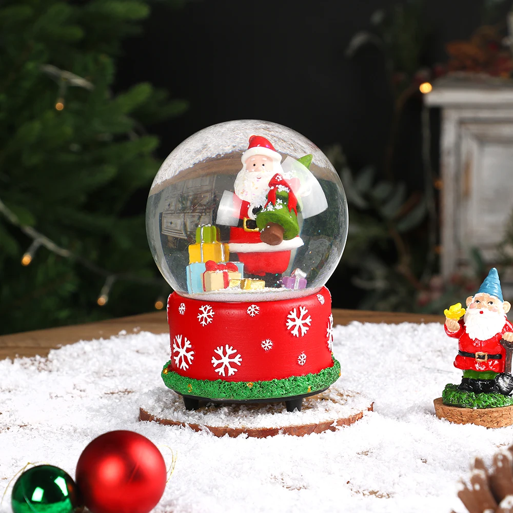 Custom 10*10*12.5CM Resin Ball Snow Globe Water Globe Blowing Snow xmas Christmas table decoration Snow Globe With Music