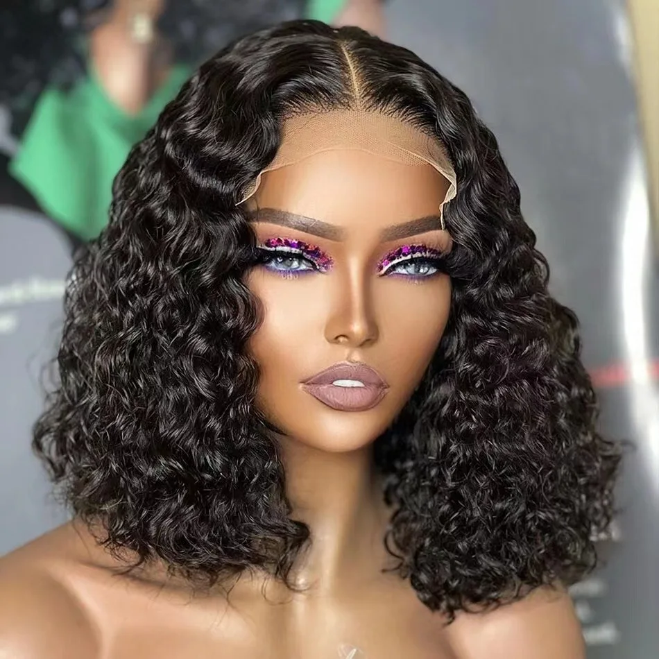 Vendor High Density Short Curly Bob Full Human Hair Glueless Lace Closure Wig Peruvian Bob Lace Front Wig For Women Wholesale