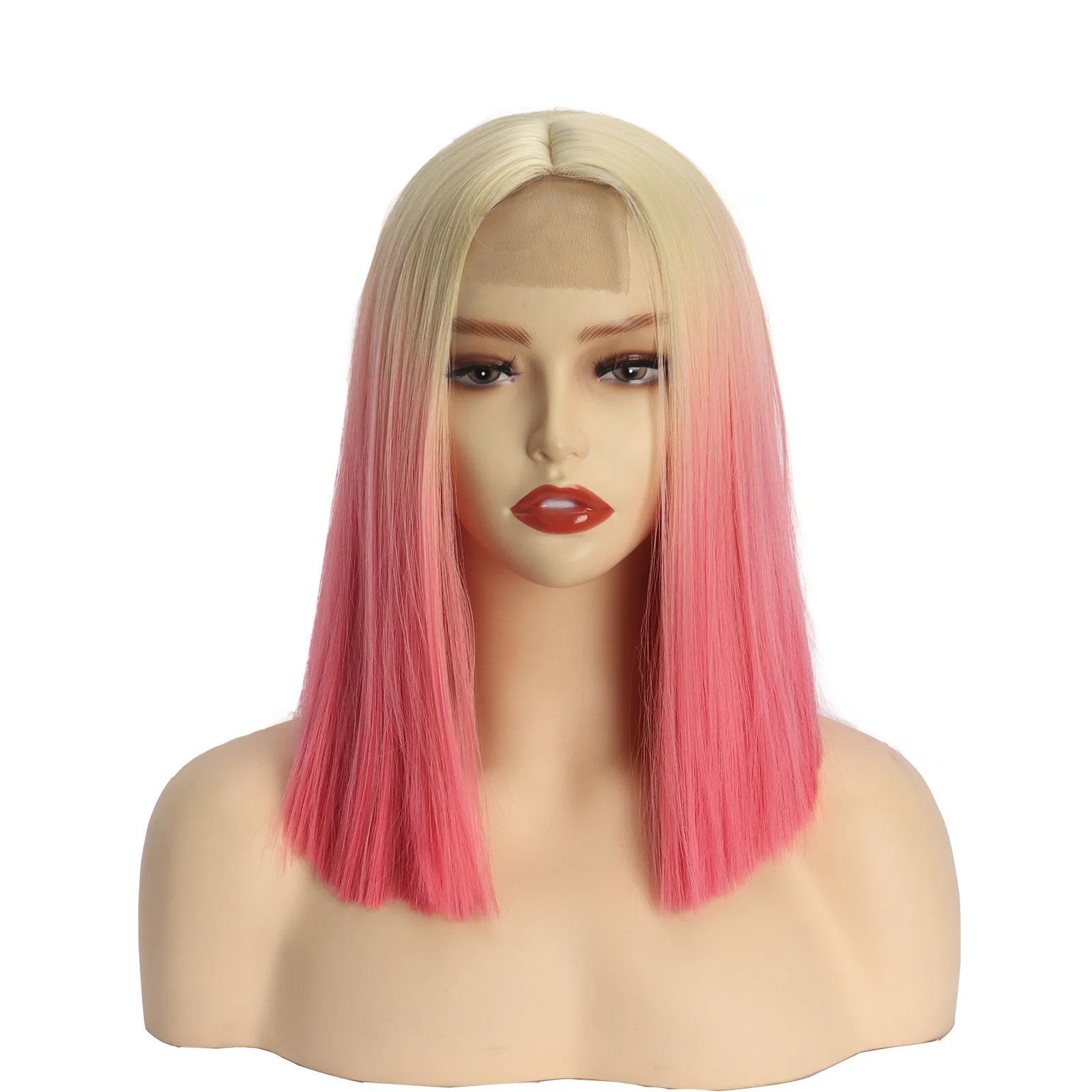Lovely Two Color Gradient Synthetic Lace Front Wig Bob wig High Temperature Heat Resistant Fiber Hair Wigs for Women