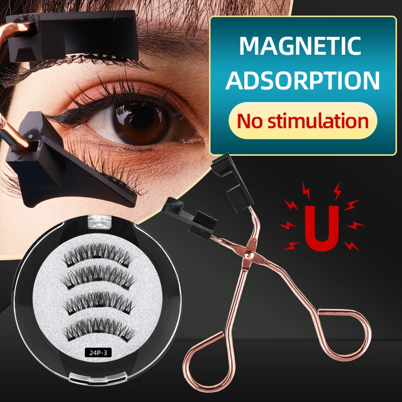 New Best Waterproof 3 Magnet False Eyelashes Hand Made Magnetic Eyelashes With a Eyelash Curler
