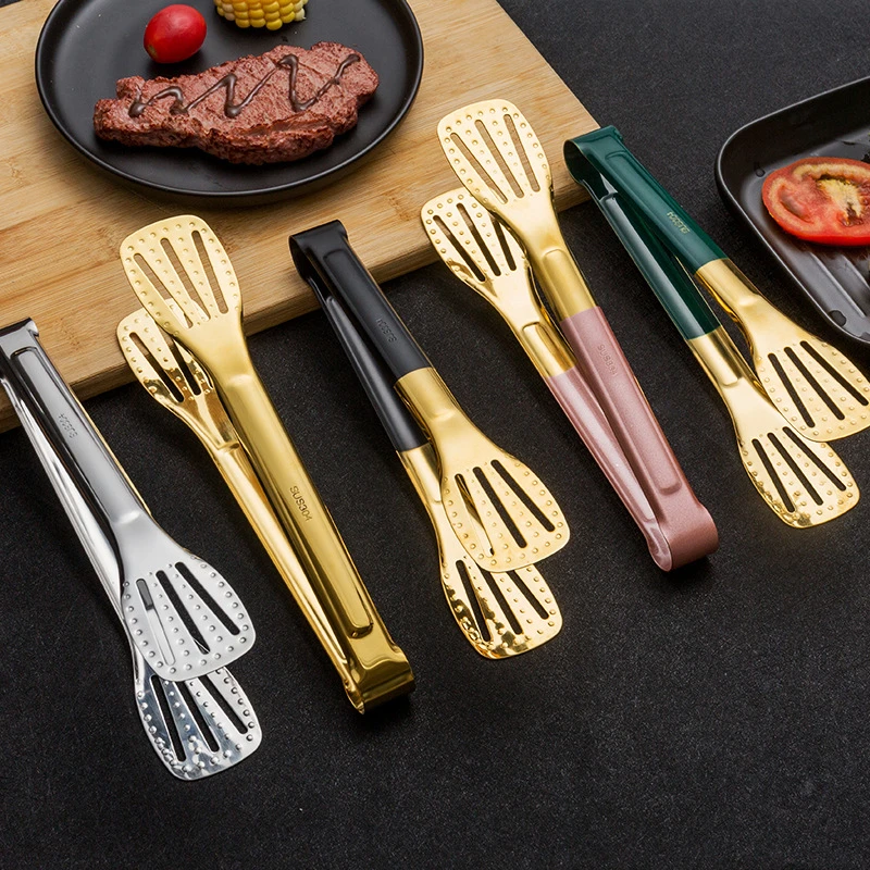 High Quality 9/12 inch steak bread meat bbq serving cooking tongs 304 stainless steel food tongs for kitchen accessories