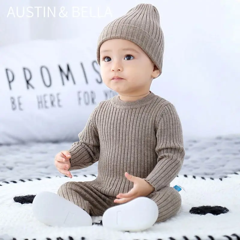 Custom boutique baby clothes 3 piece set baby sweaters boy chunky crochet knit designs soft winter