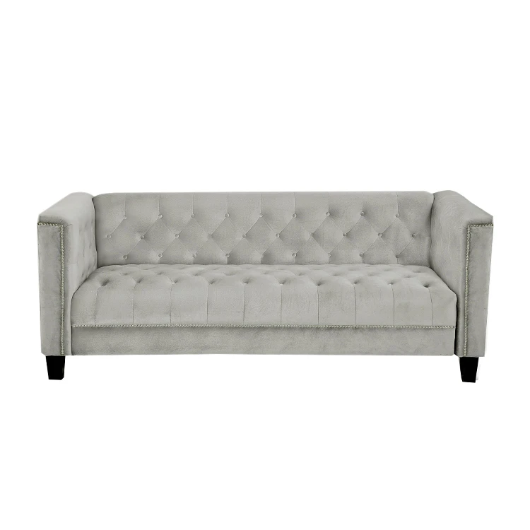 High quality custom luxury long seater soft tufted folding grey chesterfield sofa for living room
