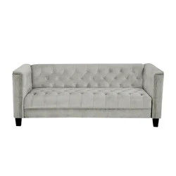 High quality custom luxury long seater soft tufted folding grey chesterfield sofa for living room