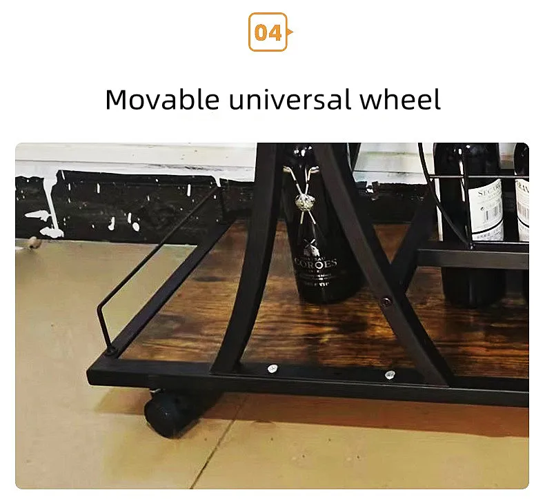 Living room  the bar  Removable 3 layer wooden metal cart metal wine rack wine glass rack