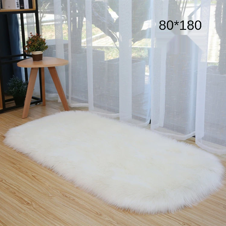 OvalFluffyBedroomCarpetLongHairBedsideImitationWoolMatPlushSofaCushionAreaRugforHomeLivingRoomCarpets