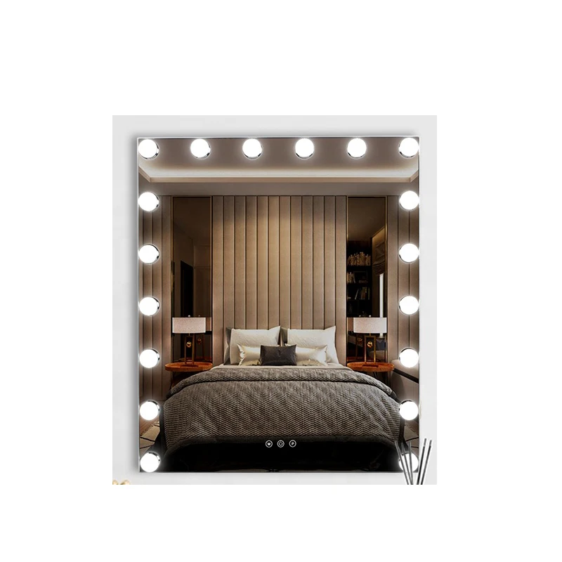Professional Hollywood-Style Large Lighted 3-Color LED Vanity Dressing Mirror 10x 18 Square Designer Glass Finish Touch Makeup