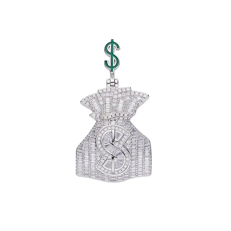 High Quality  jewelry pendants charm 5A Zircon Diamond 14K Gold Plated 925 silver Money Bag Dollar Pendant for Gift