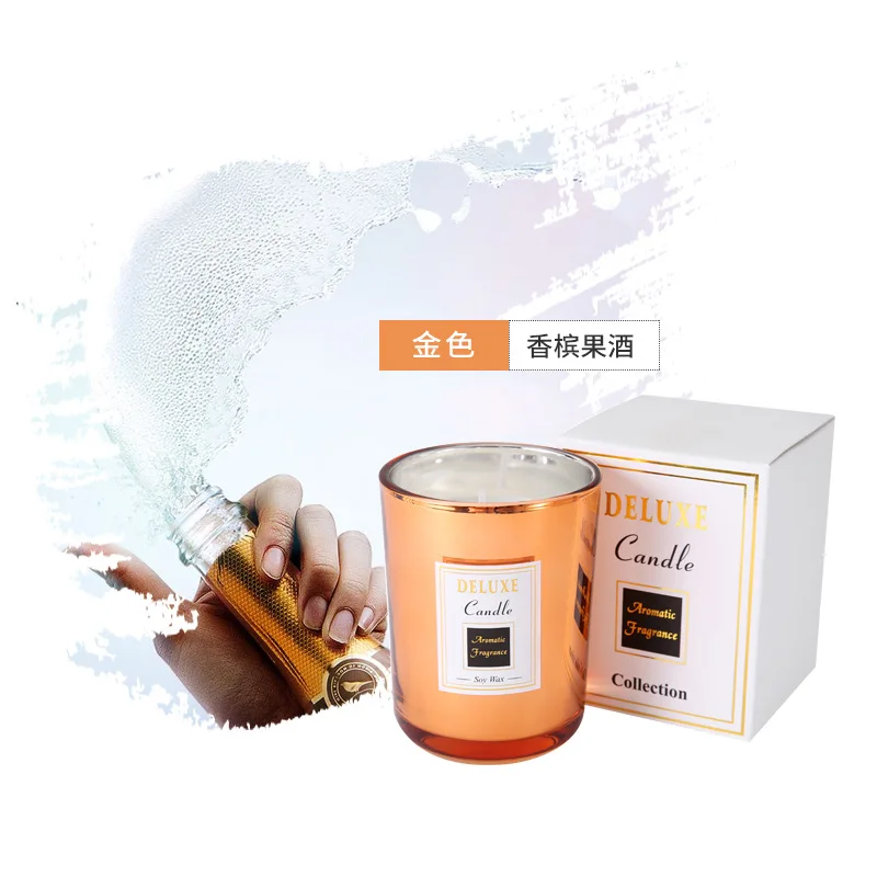 Spot Luxury Decoration Glitter Color Fall Handmade Smokeless Highly Soy Wax Scented Candle  In Gold Glass Jar