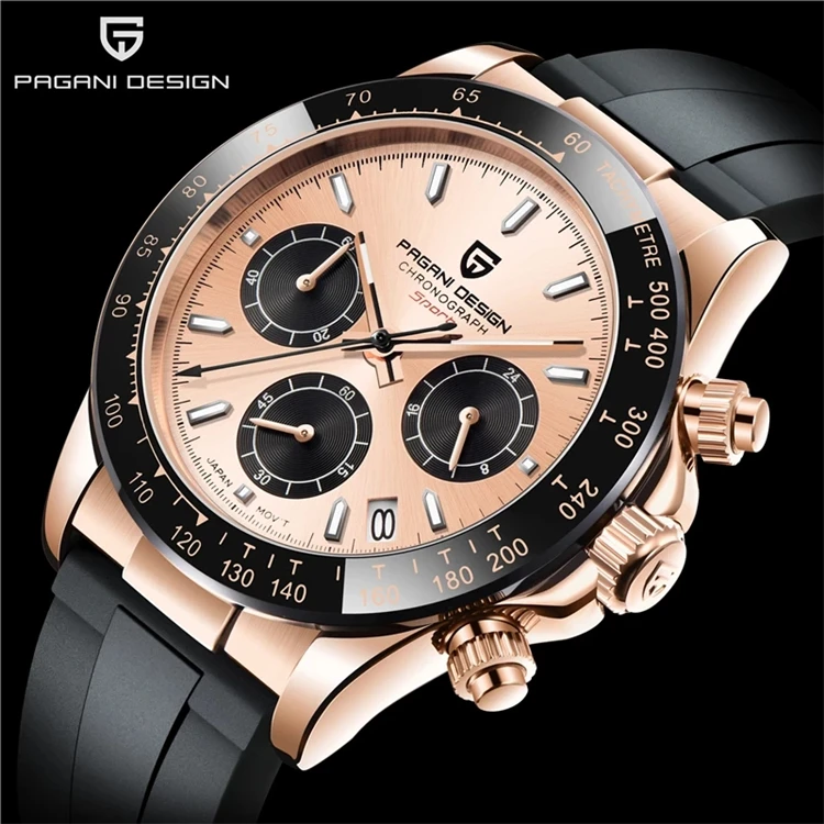 PAGANI DESIGN 1664 Relogio Watch New Quartz Wristwatch Luxury Sapphire Glass Sports Rubber Strap Chronograph Watch Men