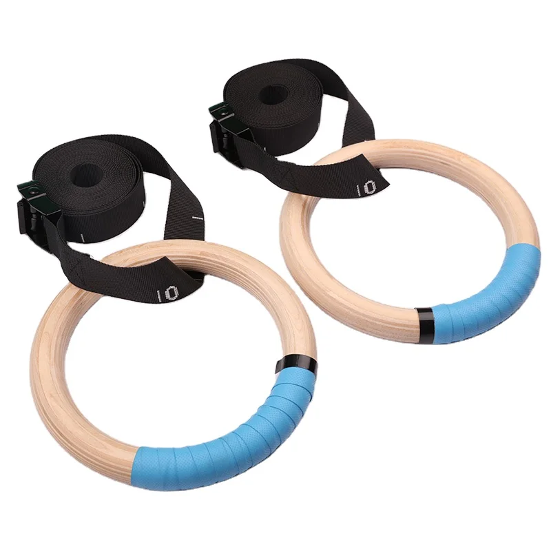 High-Quality Adjustable Strap Birch Wooden Calisthenics Gymnastic Gym Rings