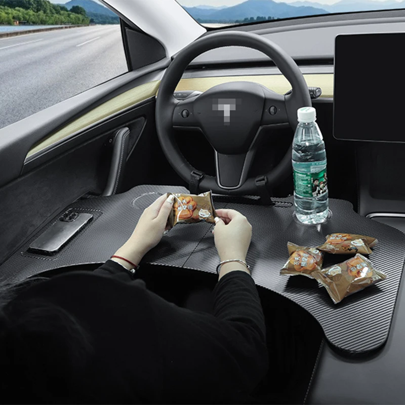 Car Laptop Desk for Tesla Model Y Model 3 Carbon Fiber Texture Tray Foldable Food Table For Model 3 Highland for Dining Outdoor