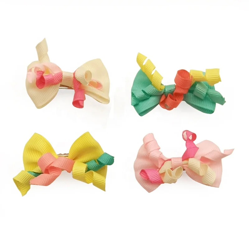 E-Magic Hot selling Custom handmade Small tiny Grosgrain ribbon hair bow with clip for pet puppy dog