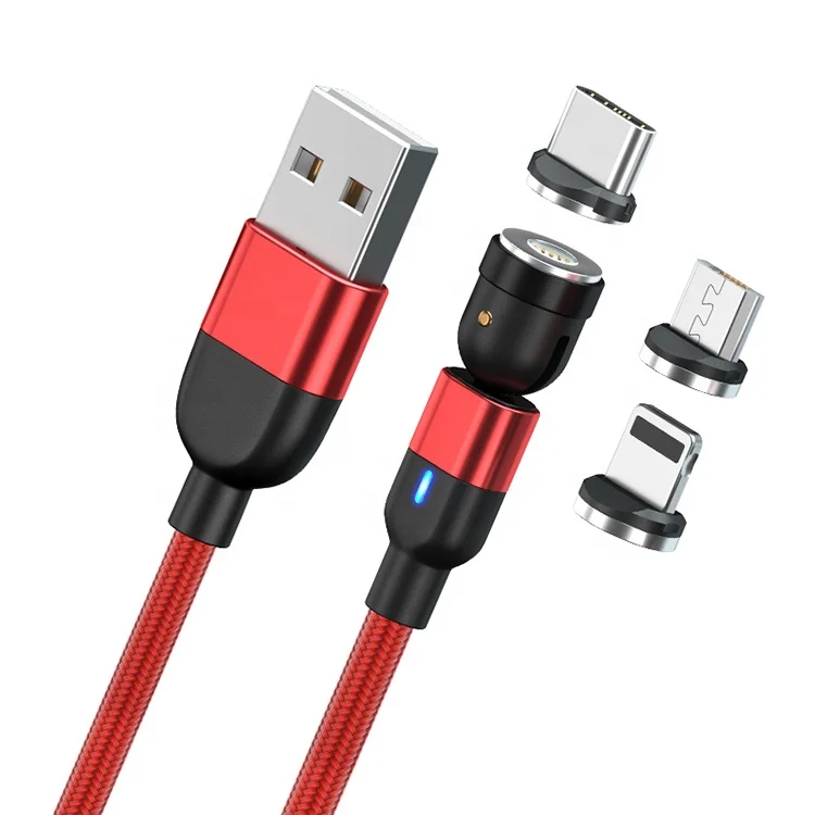 
Dropshipping Magnetic Charging Cable 3 in 1 540 Rotation Nylon Braided Cellphone Magnet Charger Data Cable 