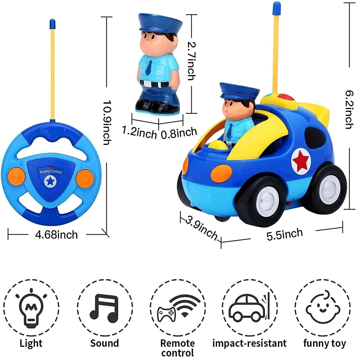 My First Cartoon RC Toy Car Radio Control Toys Musical Police Car with Sound Lights Remote Control Racing Cars for Kids