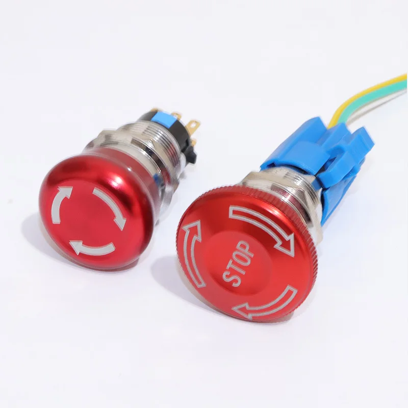 22MM  red mushroom metal rotary latching power control switch waterproof emergency stop button switch
