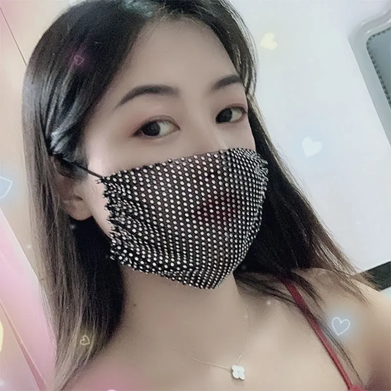 Bling Bling Fashion Washable Reusable Facemask Printed Design Rhinestone Rainbow Sequin Face Mask For Party Decoration