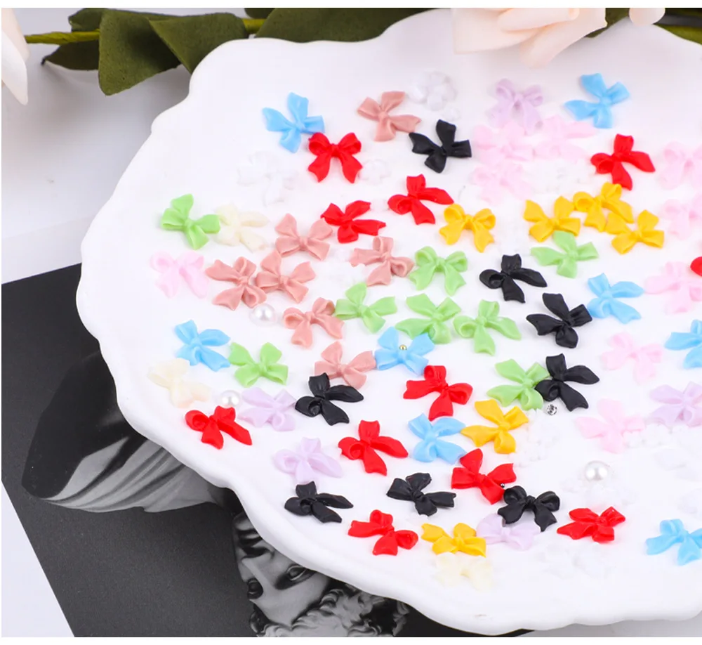 12-Grid Ribbon Bow Tie Christmas White and Red Resin Bow Nail Art Accessories Mixed Set DIY