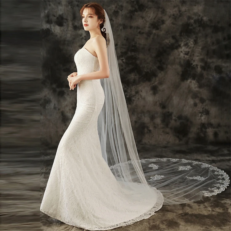 Europe And The United States New Bridal Veil Long Single-layer Trailing Fairy Sen Department Wedding Studio Photo Church