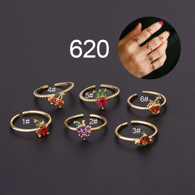 New Arrivals Gold Ring Fruit Finger Rings Gold Plated Adjustable Zircon Ring for Women Girls