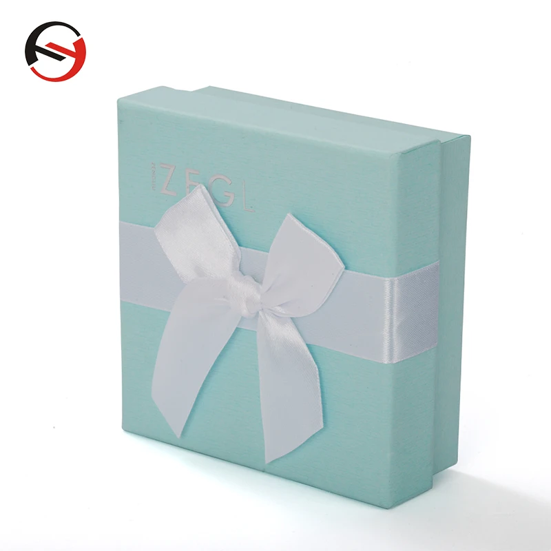 Custom logo sky blue small gift braclet box jewerly jewelry neclace ring box packaging with ribbon