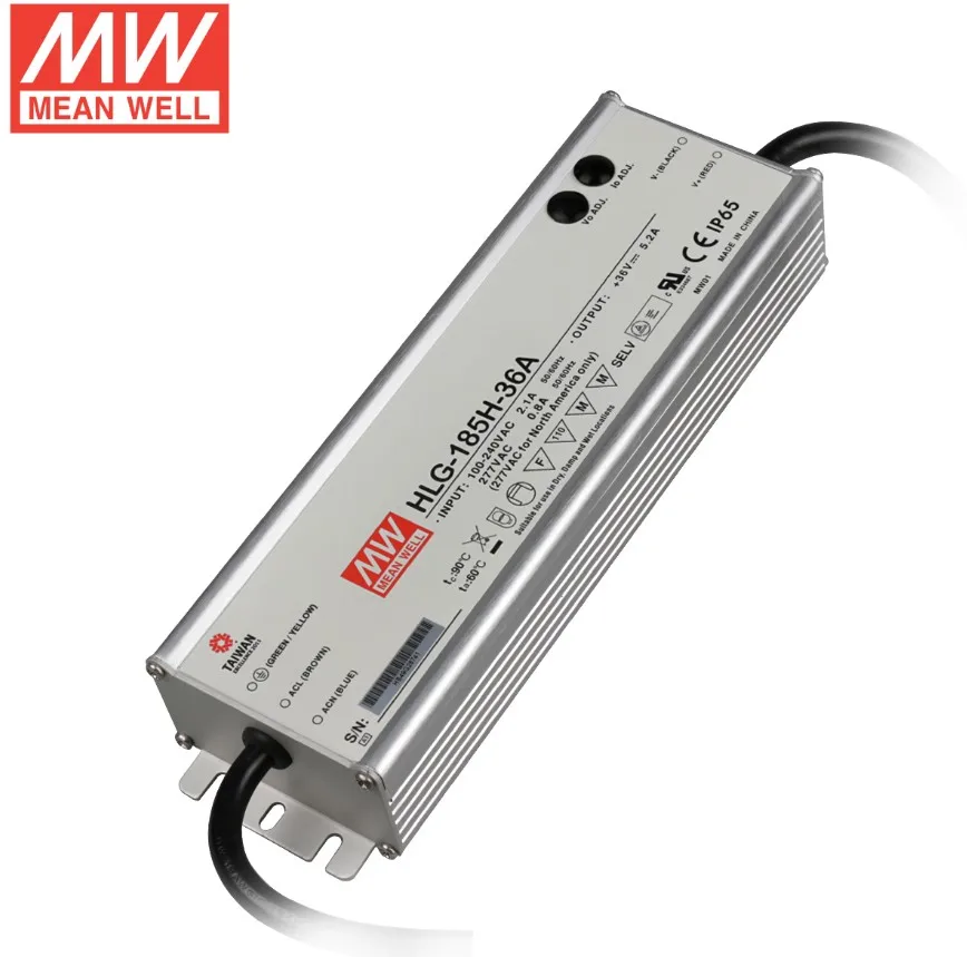 Оригинальный HLG-185H-36A IP65/IP67 36 Вт водостойкый LED Постоянное напряжение постоянного тока бренд Mean well представляет LED Драйвер для уличных фонарей