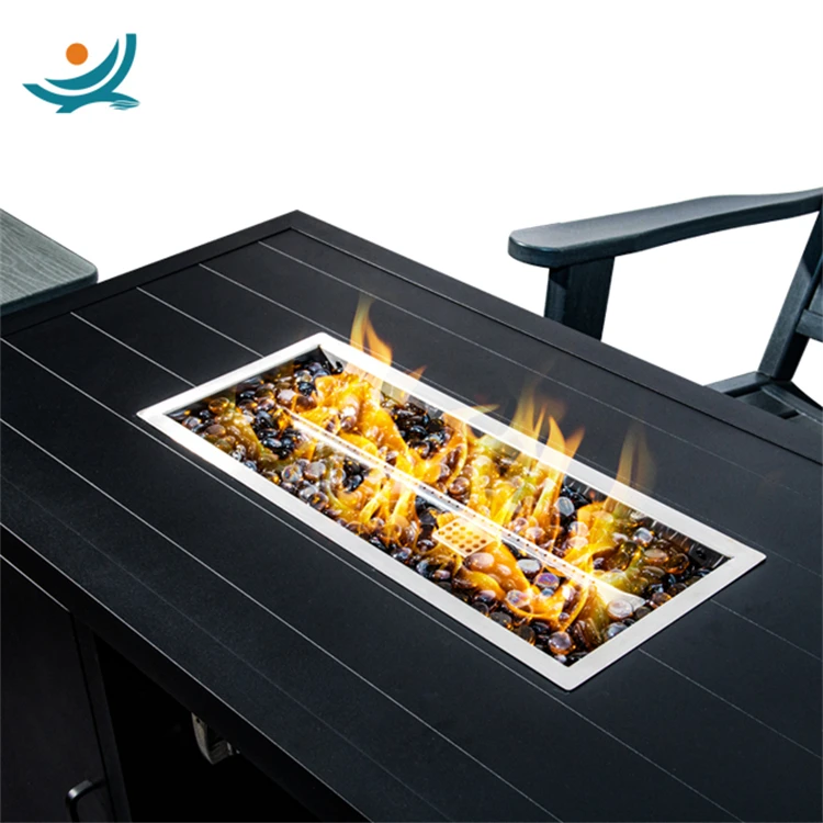 Black Color Square Rectangle Gas Fire Pit Table Outdoor Free Standing Fire Pit Table