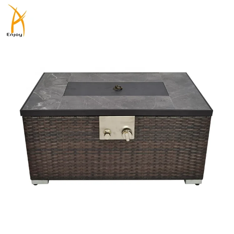 Outdoor gas fire pit table patio wicker fire pit garden rattan gas fire table