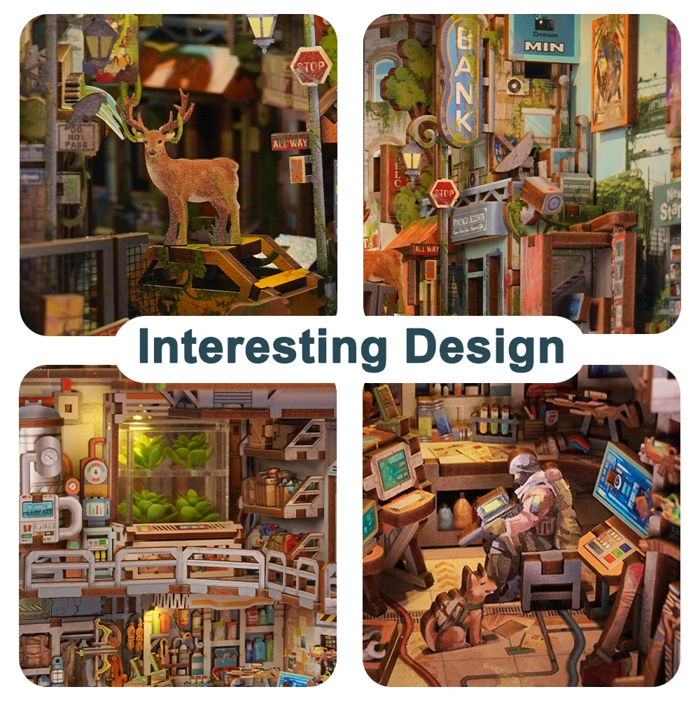 Tonecheer Haven Zero TQ132 Shelter Zero Disaster Apocalypse Bookend 3D Wood Puzzle Book Nook Puzzle Toy Wood Diy Miniature House