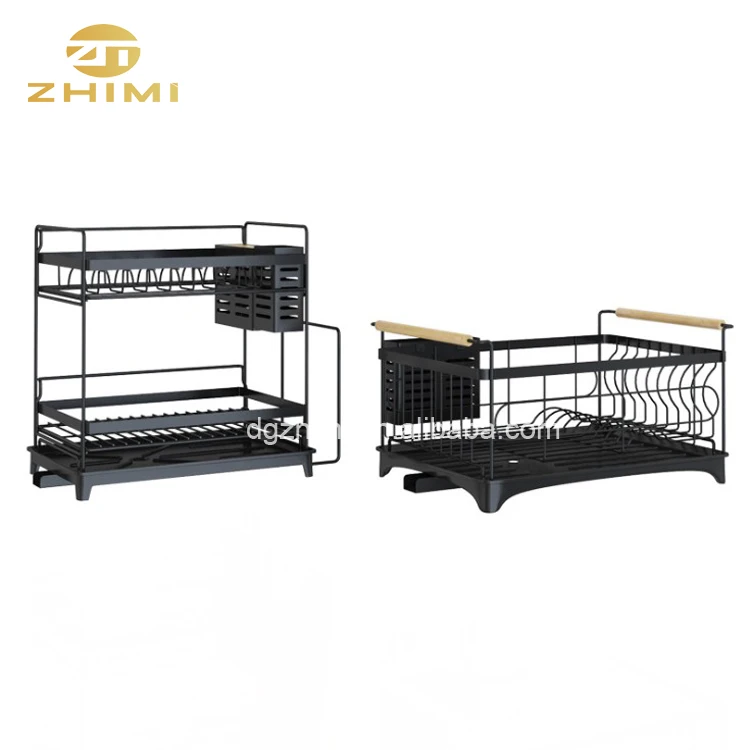 Metal Cup Glass Drainer Storage Dish Dryer Tray Rack With Kitchen Utensil Holder