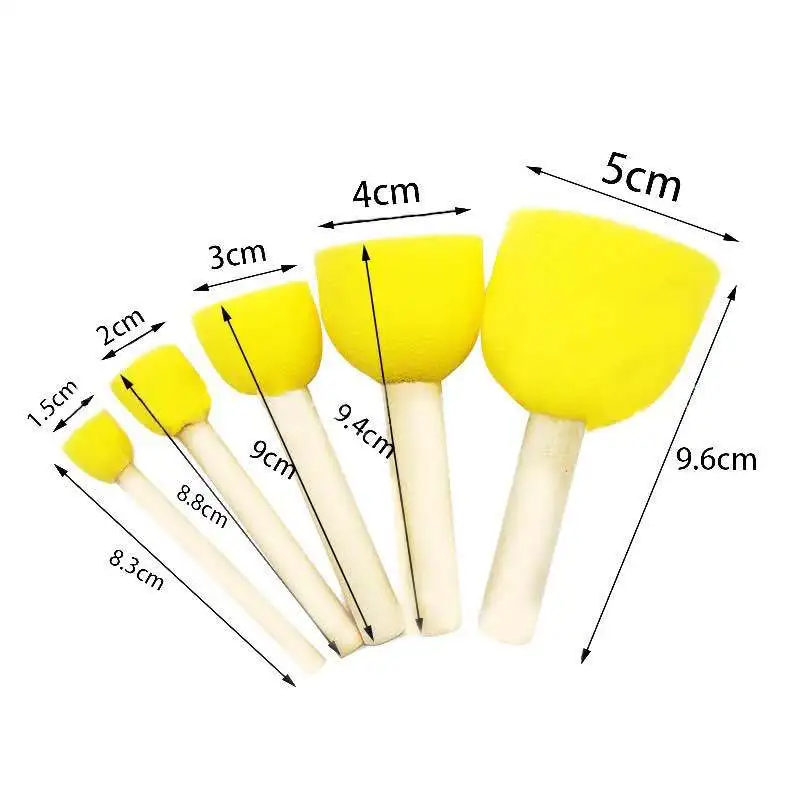 Xinyi Art 5pcs Assorted Round Paint Foam Sponge Brush Set for Kids Arts and Crafts Stencils Painting Tools