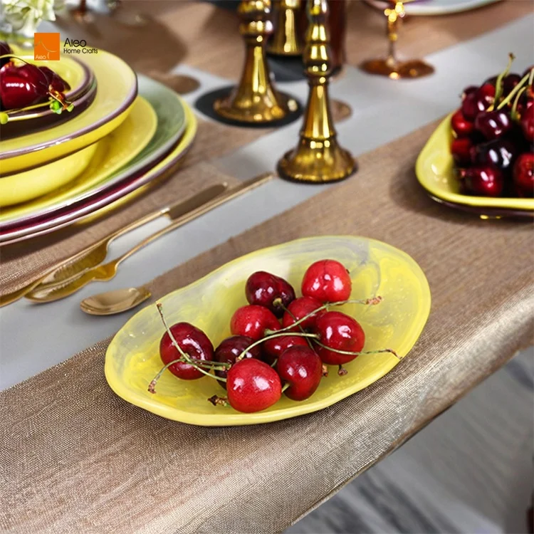 Aleo Home Factory Luxury Fruit Bowl Set Swirl Resin bowl Marble Polyresin Nordic Design Party Serving Salad Bowl Fruit Platter