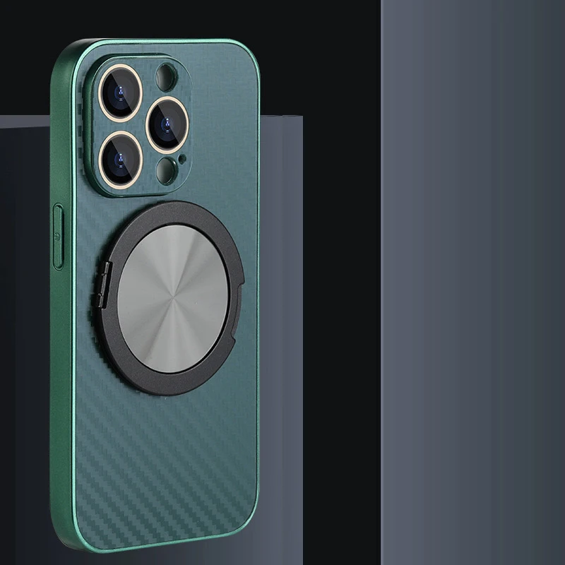 Carbon Fiber Materials Shell Lens Film Protective Phone Cover For iPhone 15 12 11 13 Pro Max 14 Plus With Holder Magnetic Cover