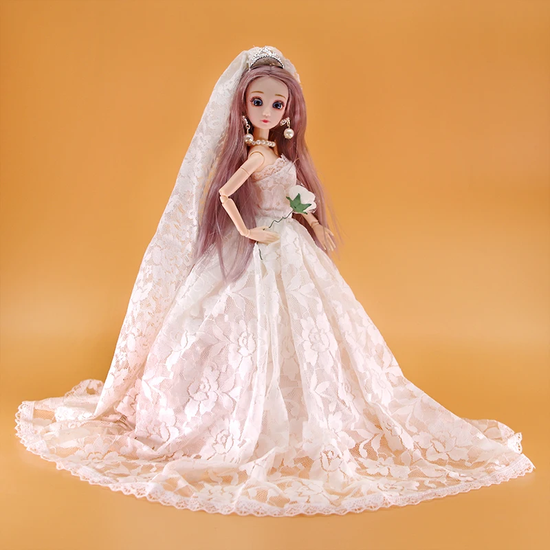 Doll dress-up toys 6:1 doll dress with long veil wedding dress height 30cm accessories clothing