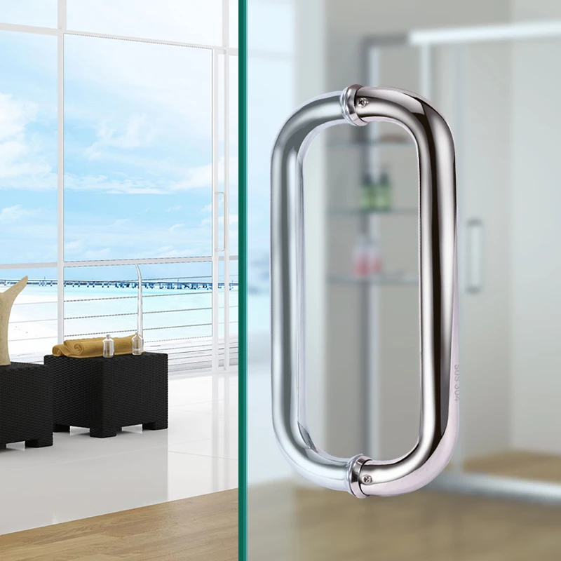 Customized Aluminum Curved Shower Door Handle Shower Sliding Door Hardware Double Sided Round Tube Glass Door Handle