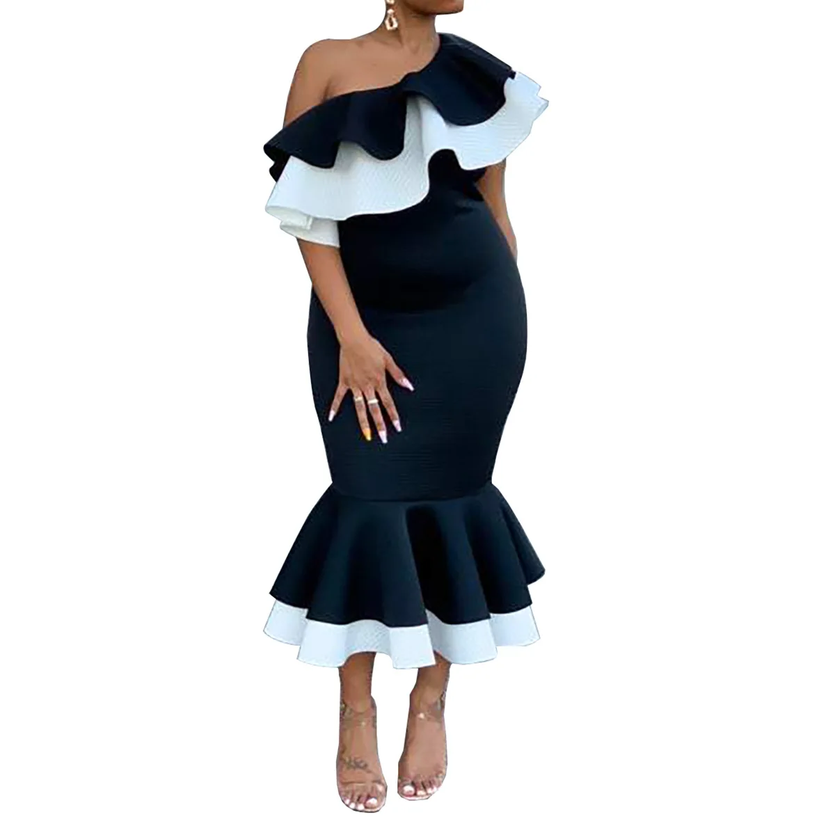 Элегантное женское платье с косыми плечами от S до 2XL, облегающее платье с оборками для выпускного вечера, длинное платье для вечеринки