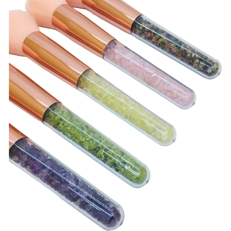 Natural Healing Energy Rose Quartz Crystal Gemstone Custom Luxury Makeup Brushes Set