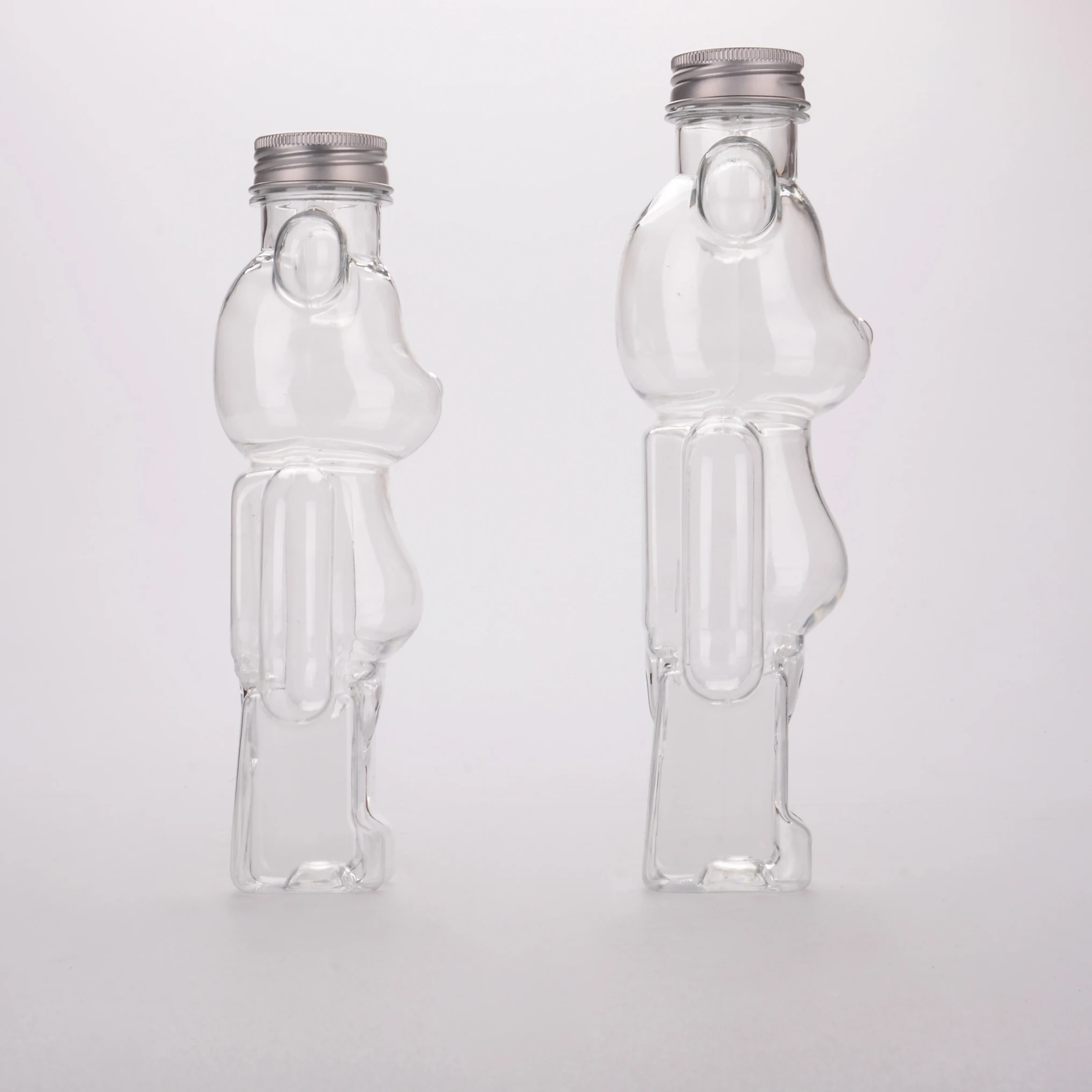 Newly Designed 400ml 500ml Cute Bear Shape Plastic Packaging Empty Bottle Aluminum Cap Cold Brew Juice Beverage Smoothies Ice