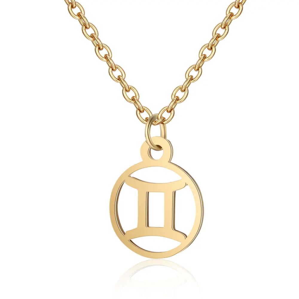 Zodiac Necklaces 18K Gold Plated Stainless Steel Pendant Necklace Astrology Horoscope Necklace