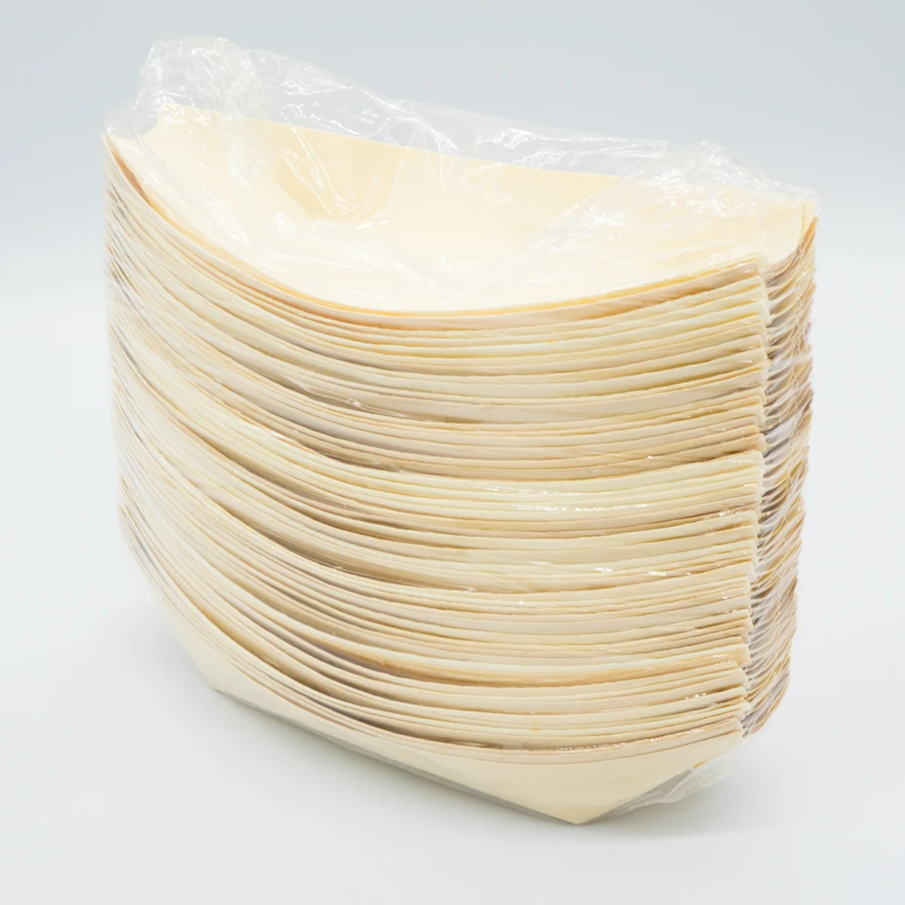 Wholesale Ecco Friendly Natural Container Disposable Party Wooden Sushi Serving Boat Tray for Food